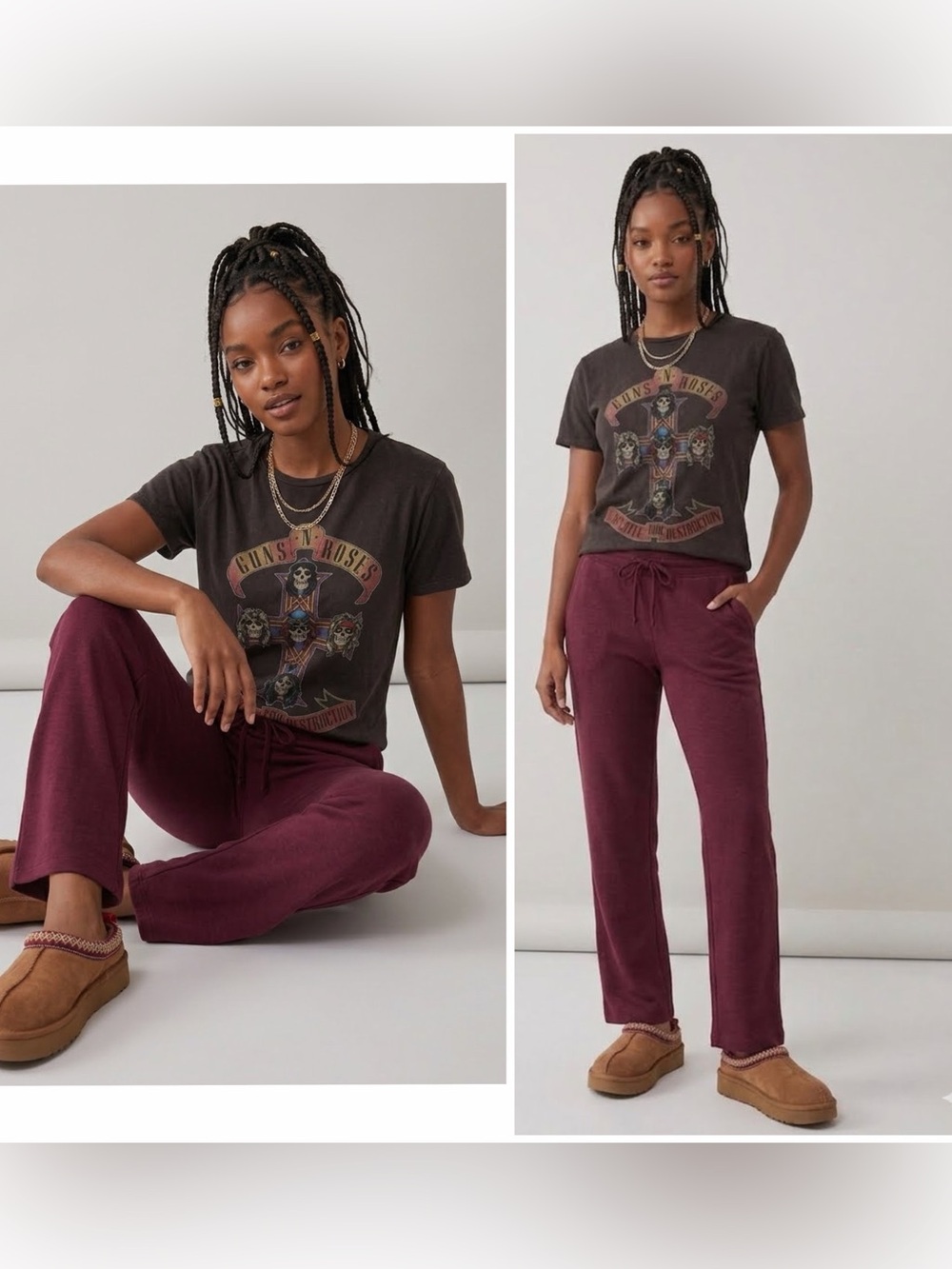 Mono B Women's Drawstring Wide-Leg Joggers - Burgundy-NWOT